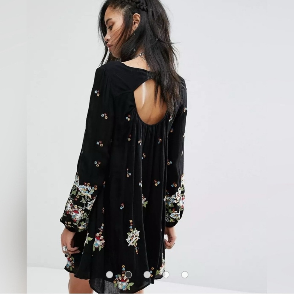 Free People Black Floral Embroidered Mini Dress